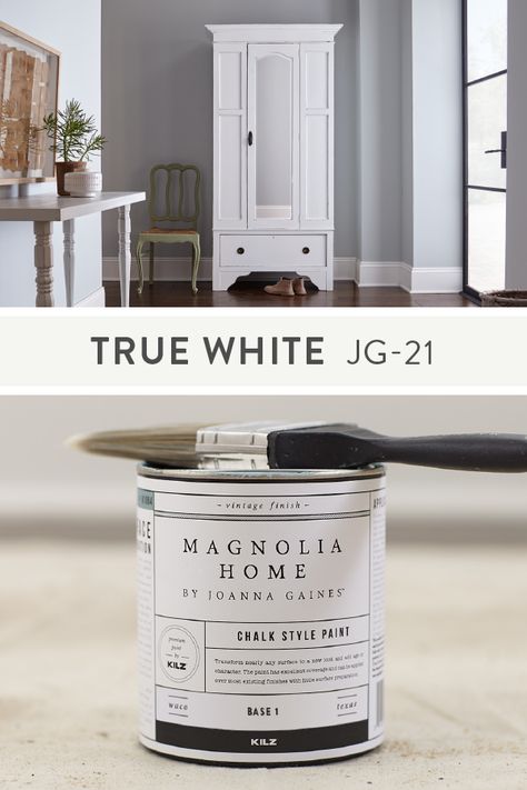 True White Magnolia Paint, Magnolia Home Paint, Magnolia Homes Paint, Joanna Gaines Magnolia, Magnolia Paint, Painted Home Decor, Furniture Upcycle, Furniture Colors, White Look