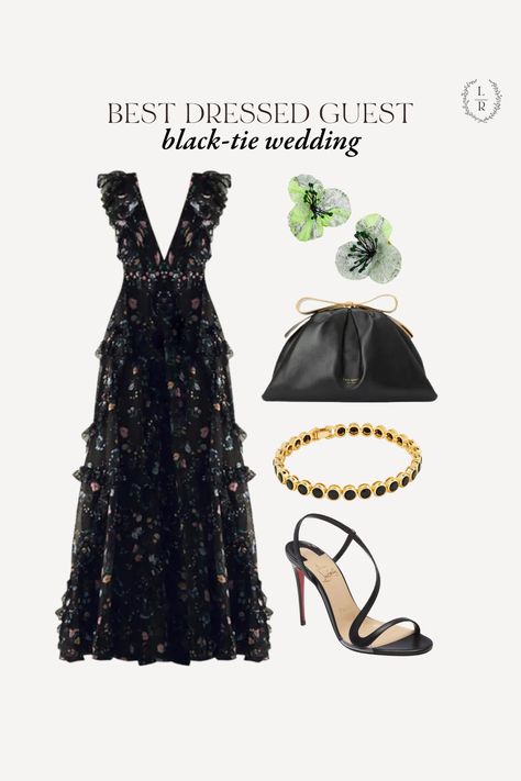 Attending to a black tie wedding? This stunning dress makes you shine at the evening event. Get ready to turn heads and dance the night away in style! 💃👔🥂 Wedding guest dress. Wedding guest outfit idea. Black Tie Wedding Guest Dress Spring Formal, Black Tie Garden Wedding Guest Dress, Black Tie Spring Wedding Guest Dress, Black Wedding Guest Dress Summer, Spring Black Tie Wedding Guest Dress, Black Tie Summer Wedding Guest, Black Tie Wedding Guest Dress Spring, Summer Black Tie Wedding Guest Dress, Black Tie Optional Wedding Guest