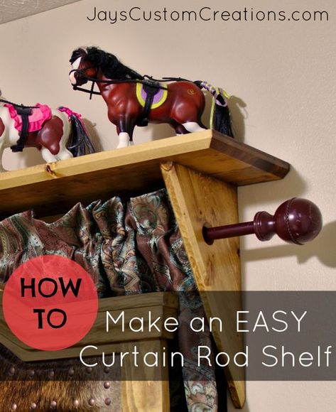 Curtain Rod Shelf, How To Projects, Kreg Jig Projects, Wooden Storage Shelves, Diy Curtain Rods, Window Shelves, Wood Curtain, Kreg Jig, Simple Curtains