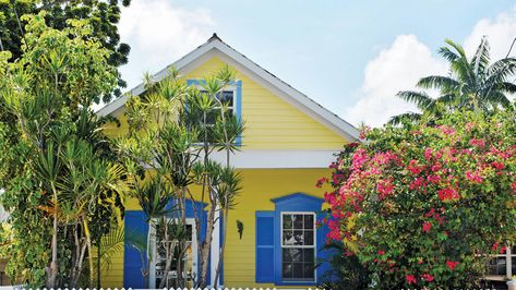 The Most Colorful Houses in the South - Southern Living Yellow Siding, Key West Cottage, Phone Green, Gabled Roof, Blue Siding, Dipping Pool, Florida Cottage, Key West Style, Island Homes