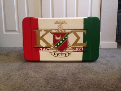 Kappa Sigma Sig Frat Fraternity Cooler Formal Flag Cooler Formal, Mountain Weekend Cooler, Painted Fraternity Coolers, Nola Cooler, Kappa Sigma Fraternity, Fraternity Cooler, Formal Cooler Ideas, Greek Crafts, Fraternity Coolers