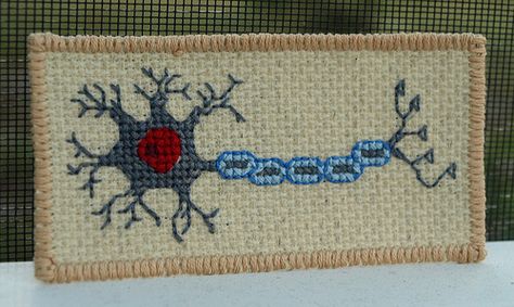 Neuron Diagram, Science Embroidery, Neuro Science, Stitch Witchery, X Stitch, Contemporary Embroidery, Framed Cross Stitch, Cross Stitch Love, Cross Stitch Pictures