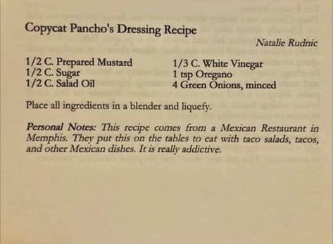 Ponchos Dressing Recipe, Panchos Dressing, Panchos Dressing Recipe, Taco Dressing Recipe, Salads Dressing, Green Dressing, Relish Sauce, Salad Dressing Recipes Healthy, Taco Salads