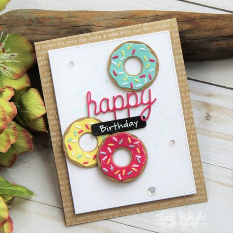 Donut Birthday Cards Handmade, Donut Cards Handmade, Donut Cards, Mft Stamps Cards, Cafe Cards, First Birthday Cards, Birthday Card Craft, Bday Cards, Spellbinders Cards