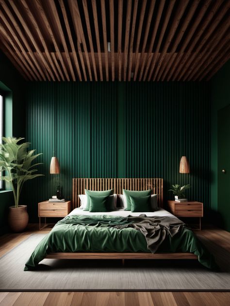 Dark Green Bedroom Ideas That Will Inspire You - Amanda Katherine Forest Green And Gold Bedroom Ideas, Emerald Room Aesthetic, Green Attic Room, Small Dark Green Bedroom, Emerald Green Bedroom Walls, Dark Green Wall Bedroom, Quirky Bedroom Ideas, Dark Green Bedrooms, Dough Packaging