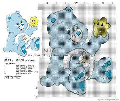 Bedtime bear Stitch Cross Stitch Pattern, Bedtime Bear, Free Cross Stitch Patterns, Care Bears Cousins, Patterns Simple, Stitch Cross Stitch, Disney Cross Stitch Patterns, Pull Bebe, Cross Stitch For Kids