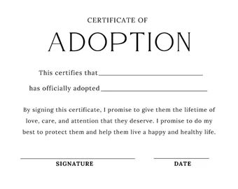 Stuffed Animal Adoption Certificate - Etsy Pet Adoption Certificate, Adoption Form, Adoption Papers, Adoption Certificate, Pinterest Templates, You're Amazing, Birth Certificate, Certificate Templates, Cat Adoption