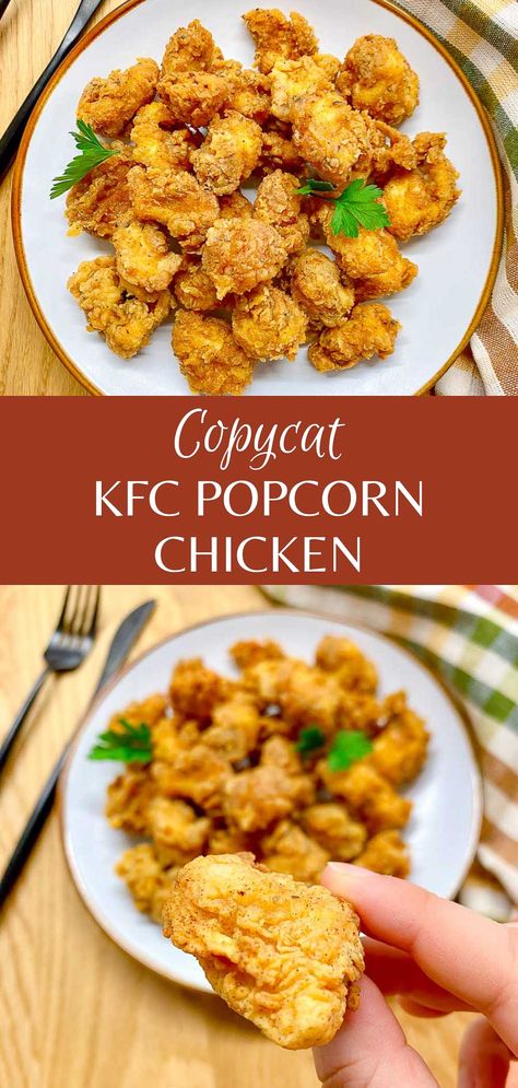 KFC Popcorn Chicken (Copycat Recipe) Kfc Popcorn Chicken Recipe, Kfc Popcorn Chicken, Chicken Batter, Kfc Chicken Recipe, Popcorn Chicken Recipe, New Chicken Recipes, Kfc Recipe, Kfc Chicken, Better Than Takeout