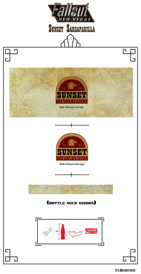 Sunset Sarsaparilla Label by Whatpayne.deviantart.com on @DeviantArt Fallout Pc, Sunset Sarsaparilla, Vegas Sunset, Fallout Party, Fallout Theme, Fallout Props, Fallout Cosplay, Movie Crafts, Geek Diy