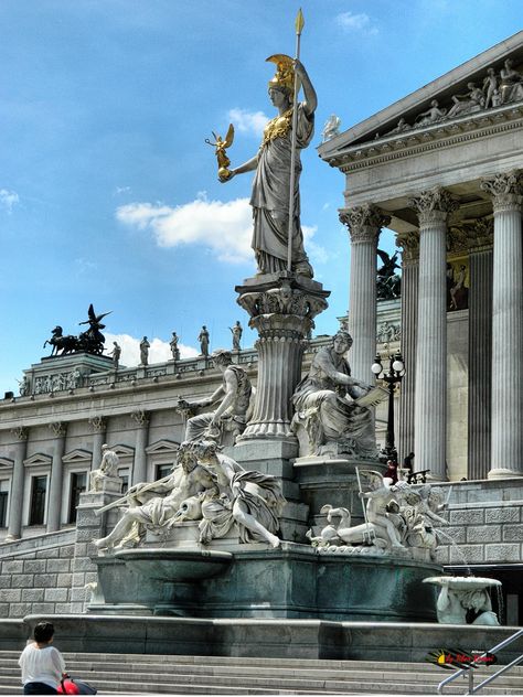 Greek Fountain, Austrian Parliament, Greek Buildings, Pallas Athena, Lorenzo Bernini, Statue Tattoo, Greek Temple, Greek Statues, Ancient Greek Art