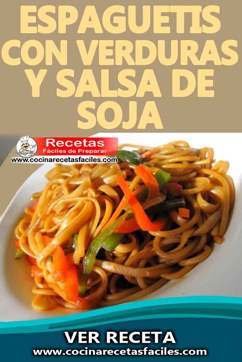 Este exquisito plato de espaguetis con verduras y salsa de soja ✅ y mu fácil de preparar y nosotros te explicamos como hacerlo en casa paso a paso. #cocinarecetasfaciles #recetascaseras #recetasfaciles #recetasdepastas #recetadeespaguetisconverduras Arroz Frito, Japchae, Pesto, Noodles, Pasta, Ethnic Recipes