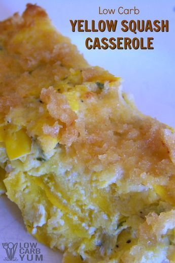 This easy low carb yellow squash casserole recipe is made without cheese. It's topped with a mix of butter and pork rinds with eggs holding it together. | LowCarbYum.com via @lowcarbyum Yellow Squash Casserole Recipe, Recipes Squash, Summer Squash Casserole, Keto Veggies, Yellow Squash Casserole, Low Carb Gluten Free Recipes, Yellow Squash Recipes, Keto Casseroles, Squash Casserole Recipes