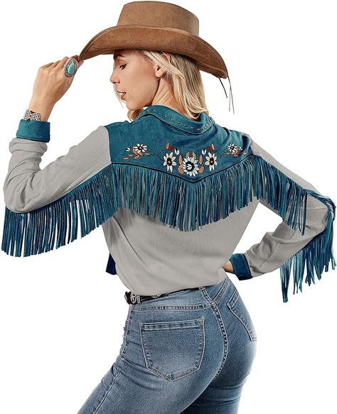 Women's Embroidered Western Long Sleeve Buttons Down Shirts Collared Retro Casual Blouses Shirts Shirts With Embroidery, Casual Blouse Shirts, Casual Blouses, Shirt Collar, Western Style, Western Fashion, Everyday Look, Button Downs, Denim Jacket