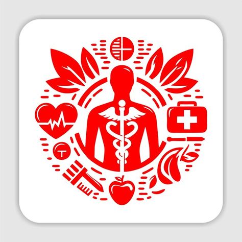 A red circle with a man on it that says ... | Premium Vector #Freepik #vector #medical-symbol #medical-logo #medical-health #health-logo Health Logo Inspiration, Medic Symbol, Medical Logos Inspiration, Health Care Logo, Health Symbol, Healthcare Logo, Medical Symbols, Medical Logo, Medical Health