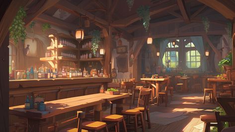 Fantasy Cafe Interior, Fantasy Inn Interior, Tavern Lighting, Tavern Drawing, Tavern Aesthetic, Fantasy Inn, Interior Concept Art, 30 Day Art Challenge, Yami Yami