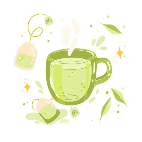 A little green tea for Spring 🌿🍵✨ Insta: @ cuppakeri Facebook: @ cuppakeri #greenteaillustration #greentea #illo #cuteart #procreate #wholesomeart #procreateart #illustrationartist Green Tea Drawing, Tea Illustration Design, Green Tea Illustration, Tea Drawing, Green Tea Plant, Tea Wallpaper, Plant Doodle, Tea Illustration, Matcha Drink