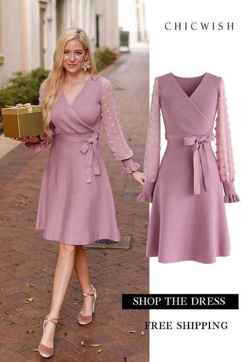 cd0dce8fca267bf1fb86cf43e18d5598 Winter Holiday Outfits, Cute Dresses For Party, Knit Wrap Dress, فستان سهرة, Classy Dress, Trendy Dresses, Blouse Dress, Winter Dresses, Dress Patterns