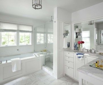 Pemberton Addition/Renovation - traditional - Bathroom - Austin - Tim Cuppett Architects L Shaped Vanity, Small Bathroom With Shower, Small Remodel, Bathroom Remodel Shower, Trendy Bathroom, Marble Bathroom, Traditional Bathroom, Shower Remodel, Bath Remodel