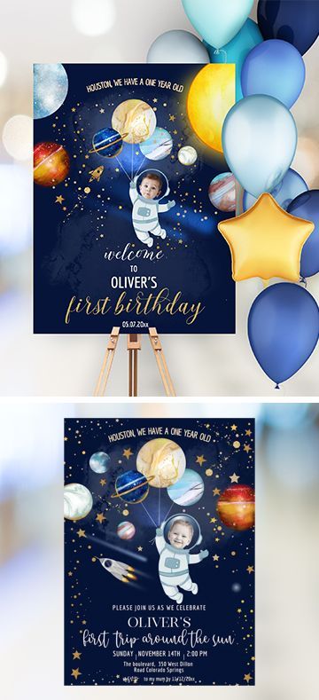 Lovely items for your Space themed birthday party! First Birthday Board, 1st Birthday Signs, Outer Space Birthday, Space Birthday Party, Twin First Birthday, Welcome Poster, Twin Birthday, Space Birthday, Baby 1st Birthday