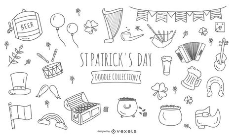 Saint Patrick's Day Doodle Icons Set #AD , #ad, #affiliate, #Day, #Set, #Icons, #Patrick St Patrick’s Day Doodles, Pot Of Gold Rainbow, Calendar Doodles, Spring Themes, Saint Patricks Day Art, Graphic Burger, Doodle Icons, Zen Doodle Patterns, Beer Keg