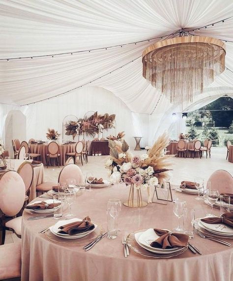 Muted Pink Wedding Theme, Pampas Wedding Table Decor, Beige And Pink Wedding, Outdoor Wedding Tent Decor, Beige Wedding Decor, Wedding Tent Decor, Outdoor Wedding Tent, Wedding Decorations Outdoor, Outdoor Wedding Reception Decorations