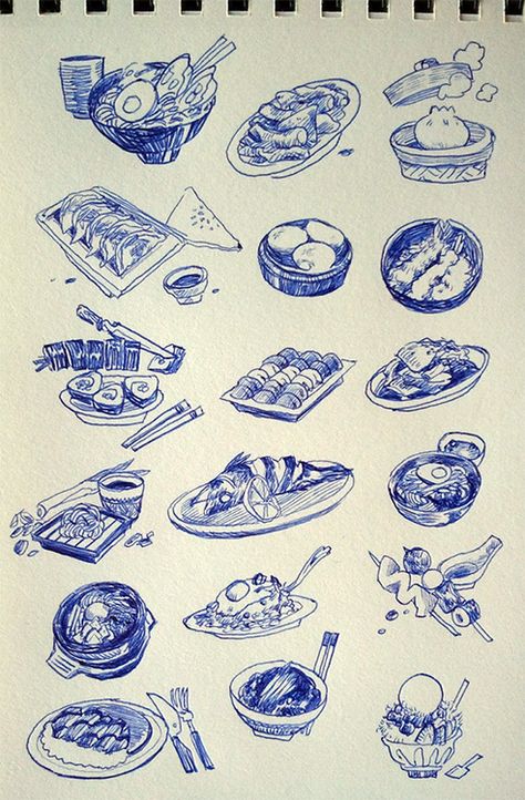 Food drawings Pen Drawings, Food Sketch, Food Illustration Art, Drawing Journal, Sketchbook Art Journal, Illustration Food, Pen Sketch, Ink Drawings, Poses References