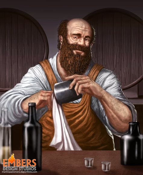 Barkeep Concept by martinpazromero Taverna Medieval, Npc Rpg, Warhammer Fantasy Roleplay, Dnd Inspiration, Male Portraits, Pathfinder Character, Heroic Fantasy, Pathfinder Rpg, Fantasy Portraits