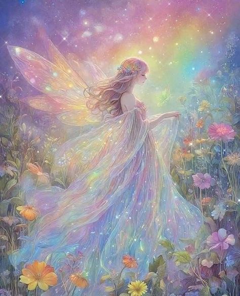 Flower Dress Art, Fairy Pictures, Fairy Artwork, Gems Art, Cute Fairy, Hur Man Målar, Fairy Princess, Angel Pictures, Fairytale Art