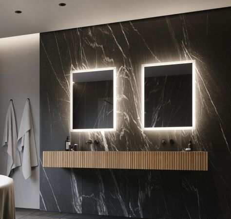 Backlit Bathroom Mirror, Mirror Rectangle, Surface Mount Medicine Cabinet, Backlit Mirror, Illuminated Mirrors, Free Mirror, Mirror Shapes, Bathroom Mirrors, Double Bathroom Vanity