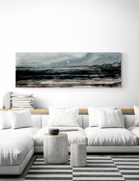 Watercolor Painting Canvas Wall Art Extra Large Print Long - Etsy Long Narrow Horizontal Artwork, Over Bed Painting, Wide Canvas Painting, Horizontal Long Canvas Painting Ideas, Long Paintings Horizontal, Pictures Over Bed, Long Canvas Painting, Tall Paintings, Family Room Art