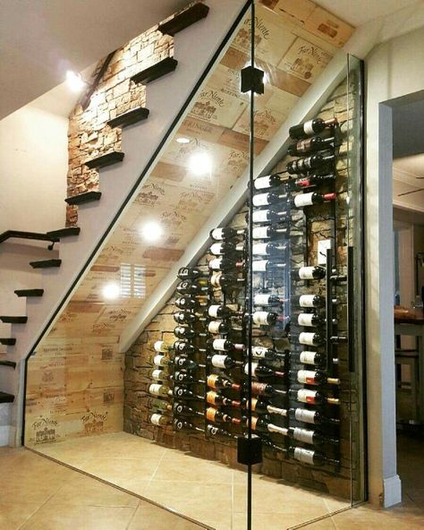 Wine Cellar Modern, Diy Wine Cellar, Under Stairs Wine Cellar, Wine Cellar Basement, Wine Closet, Home Wine Cellars, Under The Stairs, Wine Cellar Design, Cellar Design