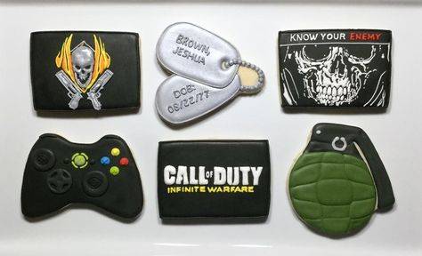 Call of Duty Cookies Sweet Sixteen Birthday Party Ideas, Best Sugar Cookies, Decorated Sugar Cookies, Sweet Sixteen Birthday, Man Party, Cookie Inspiration, Cookie Gifts, 11th Birthday, 12th Birthday