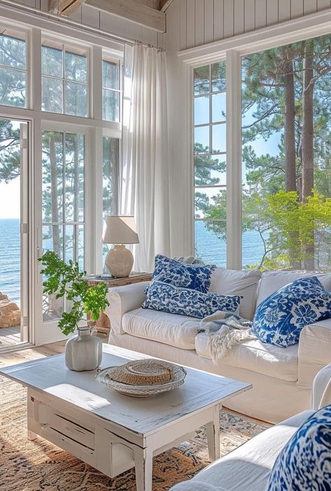 Nantucket Living Room, Coastal Outdoor Living, Beachy Apartment, Nantucket Style Homes, Nantucket Style, Beach House Living Room, Coastal Beach House, Dream Beach Houses, Beachy Style