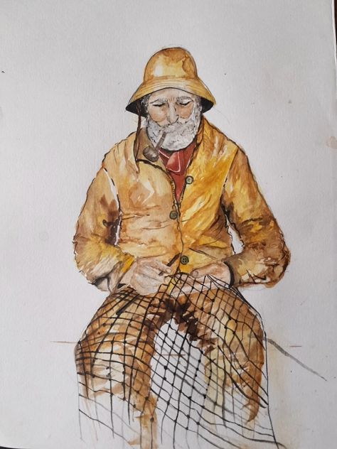 Fisherman Clothing, Fisherman Costume, Fisherman Outfit, Old Fisherman, Cuban Art, Sea Life Art, Cape Ann, Sea Captain, Man Illustration