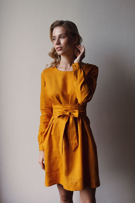 Yellow Wrap Dress, Linen Dresses For Women, Linen Wrap Dress, Linen Dress Women, Long Linen Dress, Ankle Length Dress, Linen Color, Dress For Summer, Dress Linen