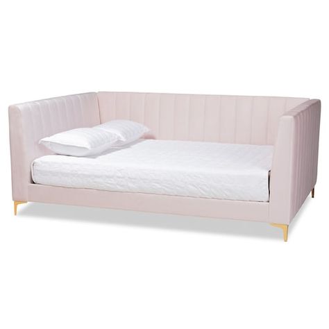 Queen Daybed, Full Daybed, Pink Velvet Fabric, Full Size Daybed, Upholstered Daybed, Preppy Room, Mattress Frame, Baxton Studio, Room Makeover Inspiration