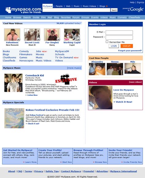 MySpace website in 2007 Myspace Nostalgia, 2000s Website, 2010s Internet, Myspace Aesthetic, Internet Aesthetic, 2010 Aesthetic, Old Websites, Password Books, Nostalgia Aesthetic