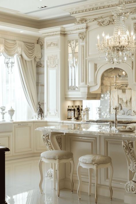 French Kitchen Ideas, French Chateau Kitchen, Thatch Cottage, White Kitchen Design Ideas, Kitchen Styles French, French Glam, Elegant Kitchen Design, Kitchen Styles, Victorian Kitchen