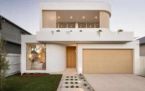 Colours - Knotwood White Brick And Timber Exterior, House Exterior Australian, Clinic Facade, Batten Fence, Rendered House, House Facades Australia, Coastal Facade, Laneway House, Rendered Houses