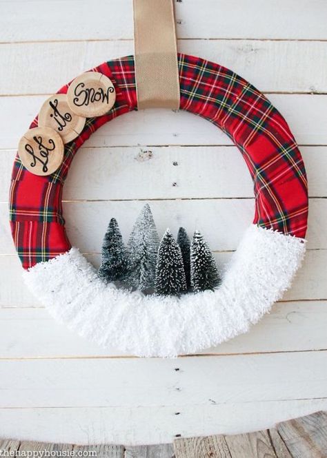 68 Amazing Holiday Wreaths for your Front Door - Happily Ever After, Etc. Christmas Wreaths Diy, Winter Crafts, Winter Wreath, Red And Black Plaid, Diy Holiday, Xmas Crafts, Let It Snow, Holiday Wreaths, Christmas Projects