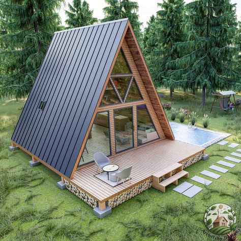 ✨Discover the charm of minimalist living with our Modern A-Frame Cabin House Architectural Plans, designed for those looking to create their own cozy sanctuary in just 20x21 feet. This DIY blueprint includes a spacious loft, ideal for maximizing space in your tiny home, and invites you to embrace a simpler lifestyle--start your journey towards building your dream cabin today!✨ FEATURES : * Size: 20' X 21' W * 1 Living room / Kitchen * 1 Bedroom / Loft * 1 Bathroom * 1 Technical room * 1 Terrace Small Cabin Plan, Modern A Frame Cabin, Tiny Home Plans, Modern A Frame, Cabin Plans With Loft, Plumbing Plan, Cabin Plan, Tiny House Plan, Frame Cabin