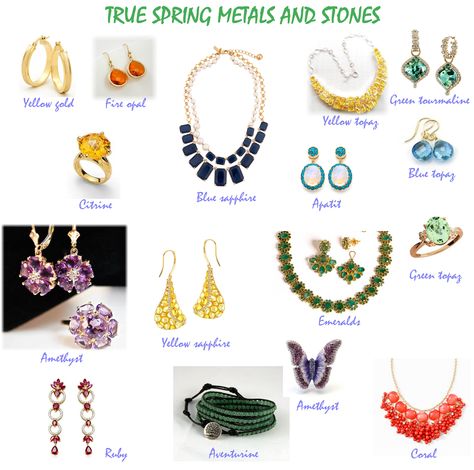 True spring metals and stones Clear Spring Jewelry, Light Spring Color Palette Jewelry, True Spring Jewelry, Warm Spring Jewelry, Bright Spring Jewelry, True Spring Outfits, Clear Spring Palette, True Spring Palette, Warm Spring Palette