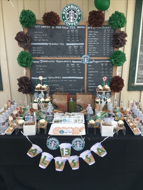 Starbucks Birthday Party Food Ideas, Starbucks Decorations Birthday, Starbucks Dessert Table, Starbucks Party Decorations, Starbucks Party Ideas, Starbucks Decorations, Starbucks Themed Birthday Party, Starbucks Birthday Party Ideas, Starbucks Theme