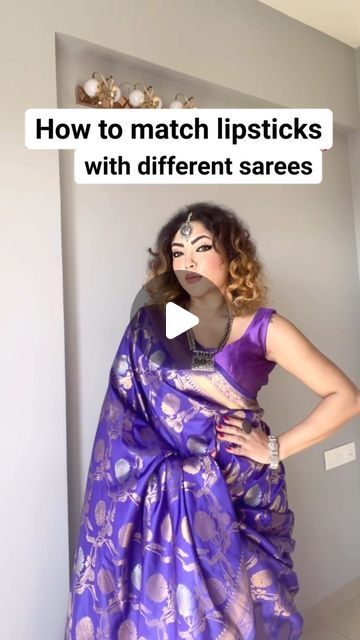 116K views · 2.7K likes | Tanistha Basu|Fashion Stylist on Instagram: "SAVE & SHARE🫶 Match lipstick shades with diff sarees💕 Besties hope you find this useful💕💕 Lipsticks, lipshades, lipstick, lip combos, sarees lipstick with sarees" Lipstick According To Dress Color, Lipstick For Purple Dress, Lipstick With Purple Dress, Purple Saree Look, Purple Colour Saree, Multi Colored Outfit, Saree Color Combinations, Lipstick Colour, Navy Blue Saree