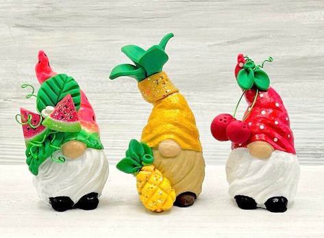 Fruit Gnomes/Cherry Gnome/Watermelon Gnome/Pineapple Gnome/Fruit Decor/Tiered Tray Decor/Gnome Decor/Tiered Tray Gnome/Summer/Summer Decor by SeasonMade on Etsy Pineapple Gnome, Fruit Gnomes, Watermelon Gnome, Clay Gnomes, Gnome Decor, Fruit Decor, Christmas Worksheets, Magical Accessories, Gnome Statues