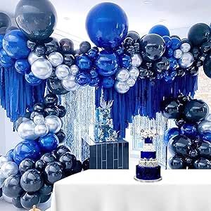 Blue Silver Balloon Garland, Dark Blue Balloons, Silver Balloon Garland, Décoration Baby Shower, Wedding Anniversary Party Decorations, Boys Birthday Party Decorations, Balloons Arch, Boy Birthday Decorations, Anniversary Party Decorations