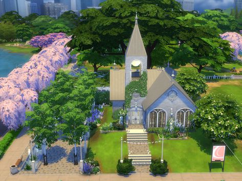 AS_Noroi's Classic Wedding Church Sims 4 Wedding Chapel, Sims 4 Church Build, Wedding Venues Church, West Brook, Wedding Church, Wedding Chapel, Sims Community, Romantic Garden, Chapel Wedding