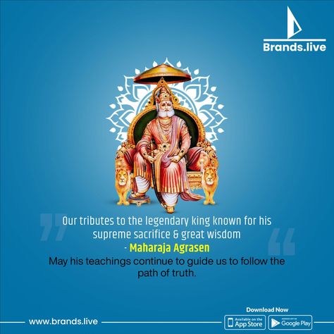 Drawing inspiration from the exemplary leadership of Maharaja Agrasen, let us strive for a life filled with positivity and progress. Wishing everyone a joyful Maharaja Agrasen Jayanti! Agrasen Jayanti, Banner Photos, App Store Google Play, Drawing Inspiration, Leadership, Festival, Let It Be, Quick Saves