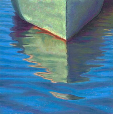 Toward Stillness Boat Reflection Painting by Poucher, painting by artist Nancy Poucher Reflection Painting, Soft Pastel Art, Water Drawing, Oil Pastel Paintings, Oil Pastel Art, Water Reflections, Nautical Art, Arte Inspo, Daily Painting