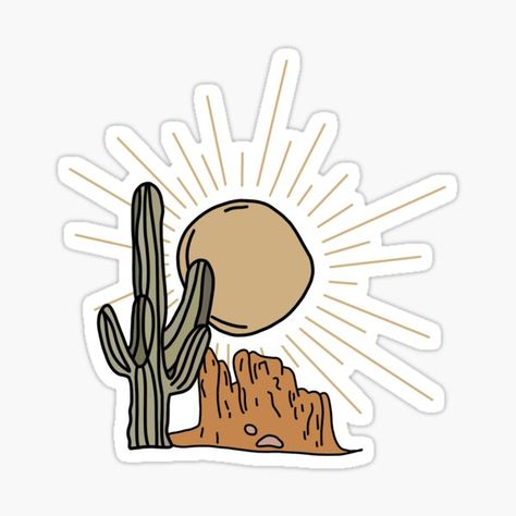 Desert Stickers, Summer Prints Wallpaper, Marble Iphone Wallpaper, Sun Landscape, Cactus Stickers, Happy Stickers, Desert Sun, Boho Wallpaper, Nature Stickers